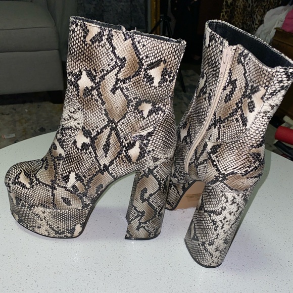 snakeskin platform booties